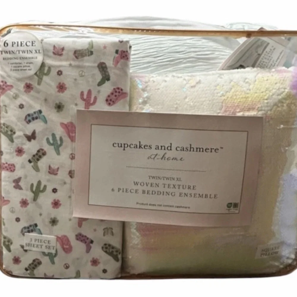 Cupcakes and Cashmere Blue Comforter Set with Sequin Pillow and Western Theme